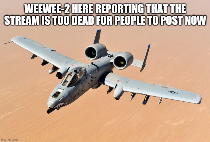 weewee-2 | WEEWEE-2 HERE REPORTING THAT THE STREAM IS TOO DEAD FOR PEOPLE TO POST NOW | image tagged in weewee-2 | made w/ Imgflip meme maker