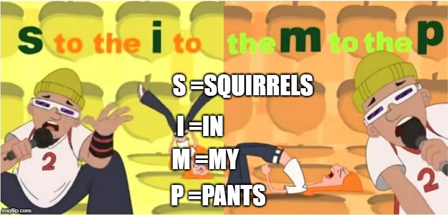 simp full form | S =SQUIRRELS; I =IN; M =MY; P =PANTS | image tagged in memes | made w/ Imgflip meme maker