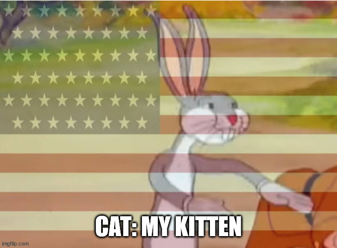 Capitalist Bugs bunny | CAT: MY KITTEN | image tagged in capitalist bugs bunny | made w/ Imgflip meme maker