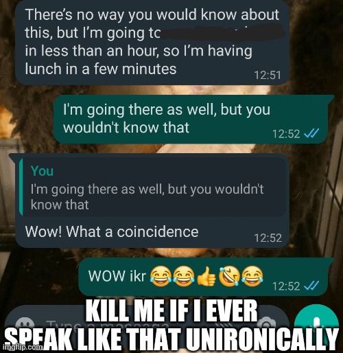 KILL ME IF I EVER SPEAK LIKE THAT UNIRONICALLY | made w/ Imgflip meme maker