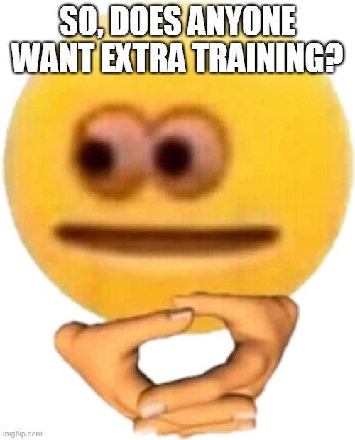 Waiting Emoji | SO, DOES ANYONE WANT EXTRA TRAINING? | image tagged in waiting emoji | made w/ Imgflip meme maker