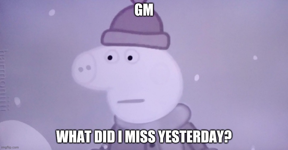Depressed Peppa | GM; WHAT DID I MISS YESTERDAY? | image tagged in depressed peppa | made w/ Imgflip meme maker