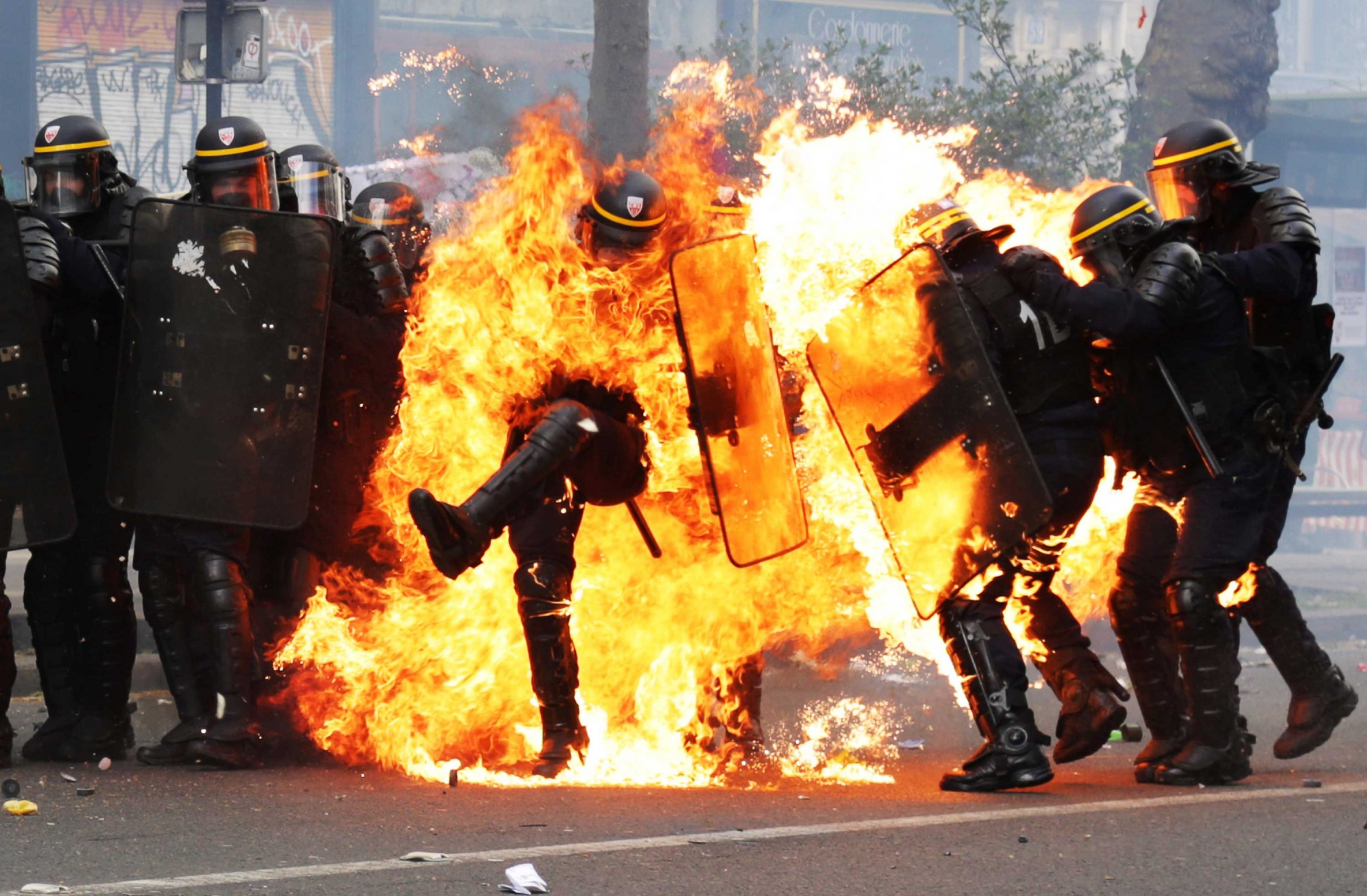 High Quality French Police on Fire Blank Meme Template