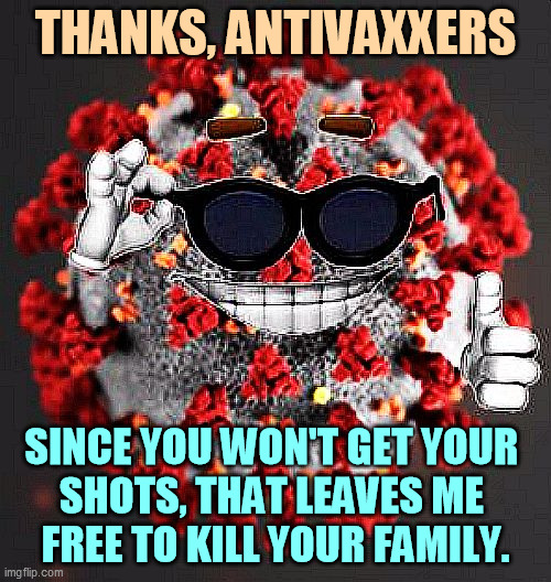 He's smiling, anyway. | THANKS, ANTIVAXXERS; SINCE YOU WON'T GET YOUR 
SHOTS, THAT LEAVES ME 
FREE TO KILL YOUR FAMILY. | image tagged in covid virus smile,anti vax,block,head,kill,family | made w/ Imgflip meme maker