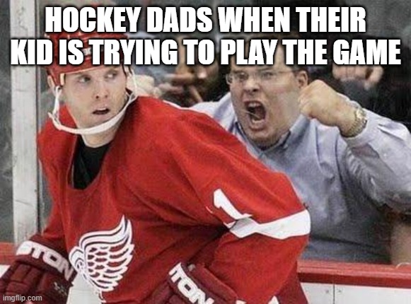 Why do people do this? | HOCKEY DADS WHEN THEIR KID IS TRYING TO PLAY THE GAME | image tagged in enthusiastic hockey fan | made w/ Imgflip meme maker