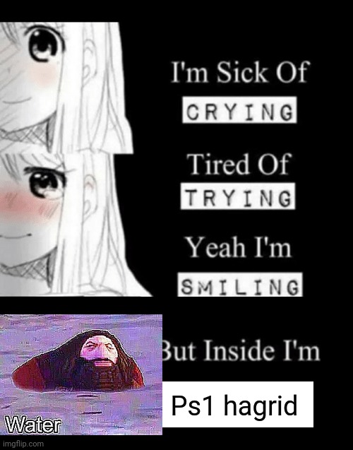 Not a repost | Ps1 hagrid | image tagged in im sick of crying bla,ps1,hagrid,water,memes,notice me senpai | made w/ Imgflip meme maker
