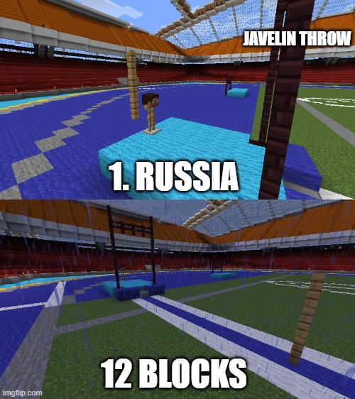 To speed things up im doing the javelins one at a time | JAVELIN THROW; 1. RUSSIA; 12 BLOCKS | made w/ Imgflip meme maker