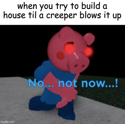No... not now...! | when you try to build a house til a creeper blows it up | image tagged in no not now | made w/ Imgflip meme maker