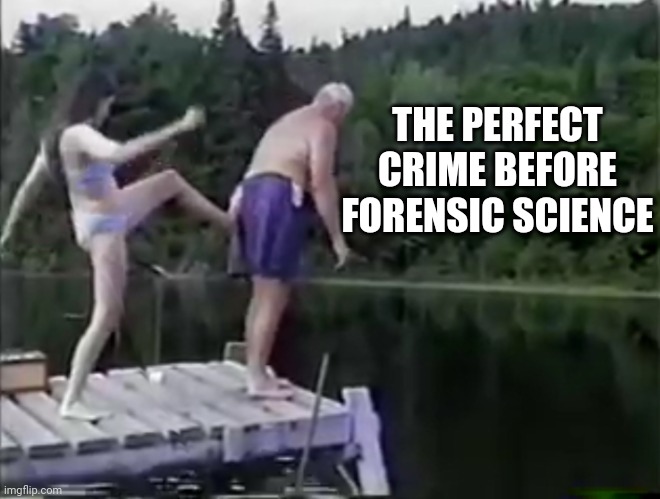 Foolproof |  THE PERFECT CRIME BEFORE FORENSIC SCIENCE | image tagged in kick it out | made w/ Imgflip meme maker