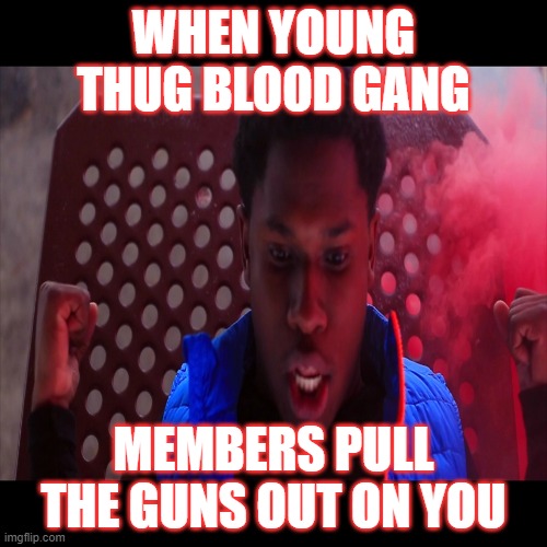 Y Sit GetteUp Young Thug Memes | WHEN YOUNG THUG BLOOD GANG; MEMBERS PULL THE GUNS OUT ON YOU | image tagged in y sit getteup meme generator,ysitgetteup,youngthug | made w/ Imgflip meme maker