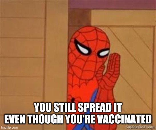 psst spiderman | YOU STILL SPREAD IT EVEN THOUGH YOU'RE VACCINATED | image tagged in psst spiderman | made w/ Imgflip meme maker