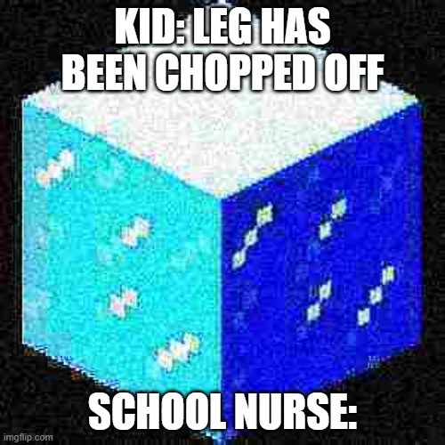 school nurses are b1thces | KID: LEG HAS BEEN CHOPPED OFF; SCHOOL NURSE: | image tagged in memes,minecraft,school | made w/ Imgflip meme maker