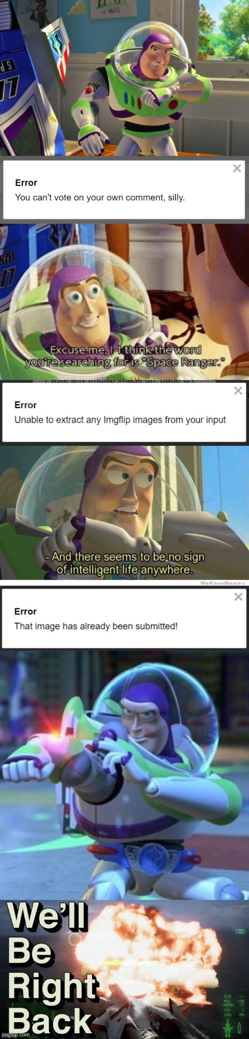 Buzz lightyear has a conversation with imgflip | image tagged in funny,funny memes,buzz lightyear | made w/ Imgflip meme maker