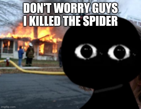 I killed the spider | DON'T WORRY GUYS I KILLED THE SPIDER | image tagged in disaster bob,bob | made w/ Imgflip meme maker