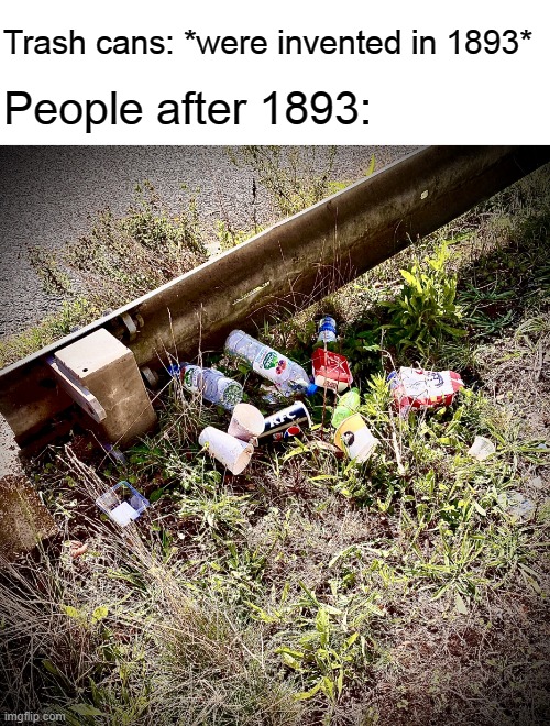 When God created humans he must've been like: ''What have I done?'' |  Trash cans: *were invented in 1893*; People after 1893: | image tagged in litter | made w/ Imgflip meme maker
