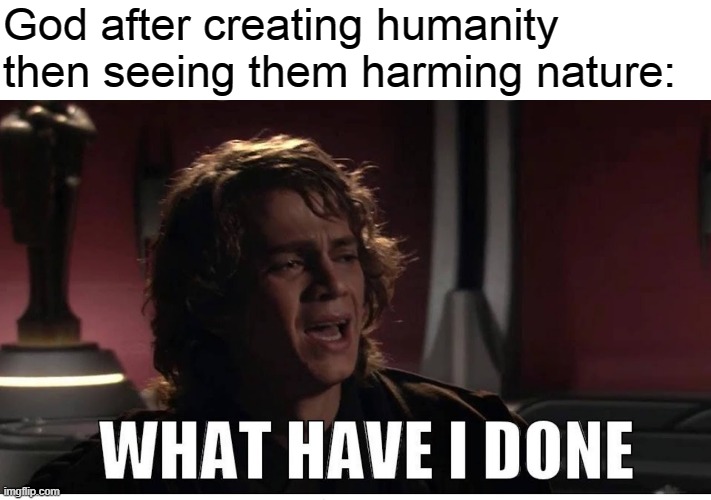 smh i lost faith in humanity | God after creating humanity then seeing them harming nature: | image tagged in anakin what have i done | made w/ Imgflip meme maker