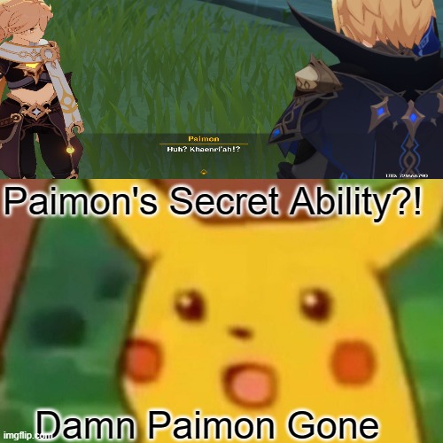 Paimon's Secret Ability | Paimon's Secret Ability?! Damn Paimon Gone | image tagged in memes,surprised pikachu | made w/ Imgflip meme maker