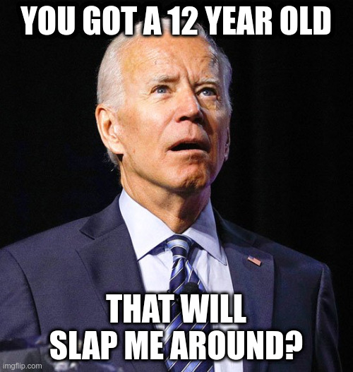 Joe Biden | YOU GOT A 12 YEAR OLD THAT WILL SLAP ME AROUND? | image tagged in joe biden | made w/ Imgflip meme maker