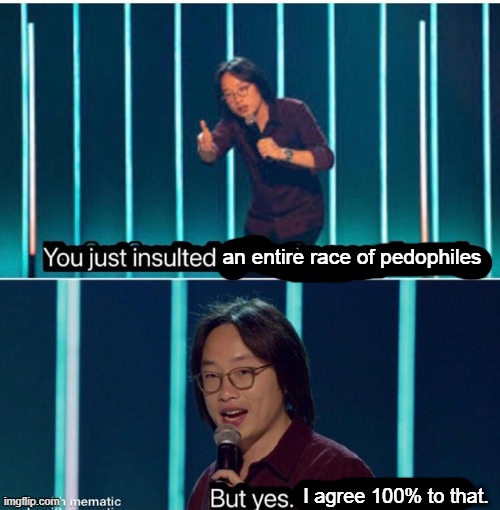 You just insulted my entire race of people | an entire race of pedophiles I agree 100% to that. | image tagged in you just insulted my entire race of people | made w/ Imgflip meme maker
