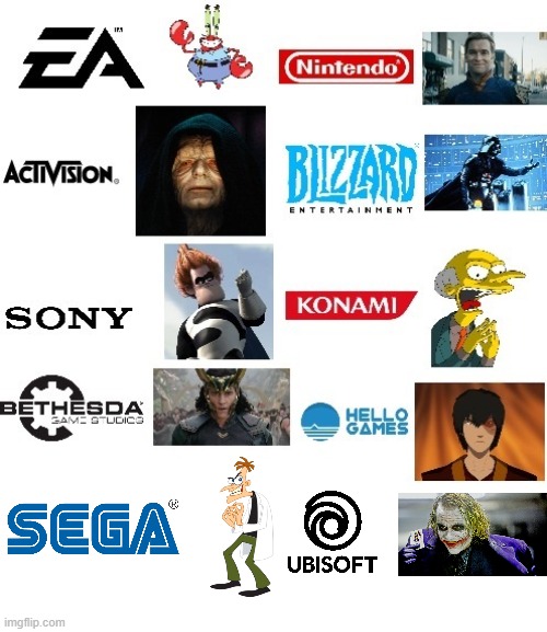 Video game companies as villains | image tagged in video games,gaming | made w/ Imgflip meme maker