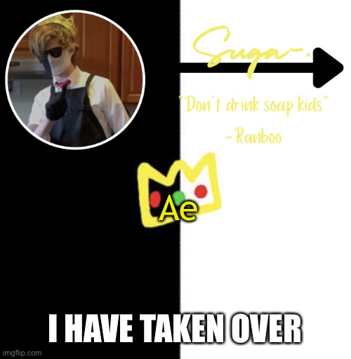 r a n b o o | Ae; I HAVE TAKEN OVER | image tagged in suga s o t h e r ranboo temp | made w/ Imgflip meme maker