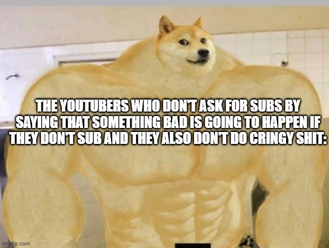 Buff Doge | THE YOUTUBERS WHO DON'T ASK FOR SUBS BY SAYING THAT SOMETHING BAD IS GOING TO HAPPEN IF THEY DON'T SUB AND THEY ALSO DON'T DO CRINGY SHIT: | image tagged in buff doge | made w/ Imgflip meme maker