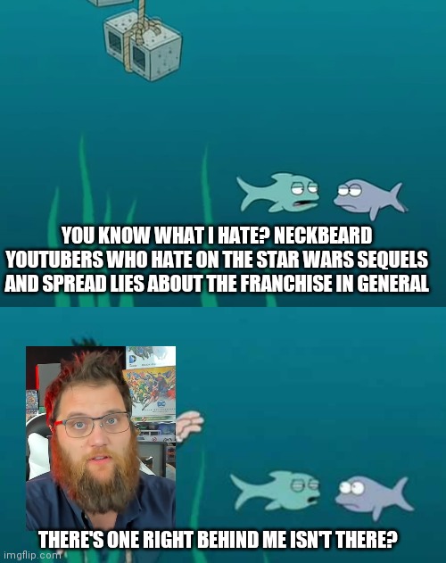 TheQuartering is one of the biggest scumbags on YouTube | YOU KNOW WHAT I HATE? NECKBEARD YOUTUBERS WHO HATE ON THE STAR WARS SEQUELS AND SPREAD LIES ABOUT THE FRANCHISE IN GENERAL; THERE'S ONE RIGHT BEHIND ME ISN'T THERE? | image tagged in star wars,neckbeard | made w/ Imgflip meme maker