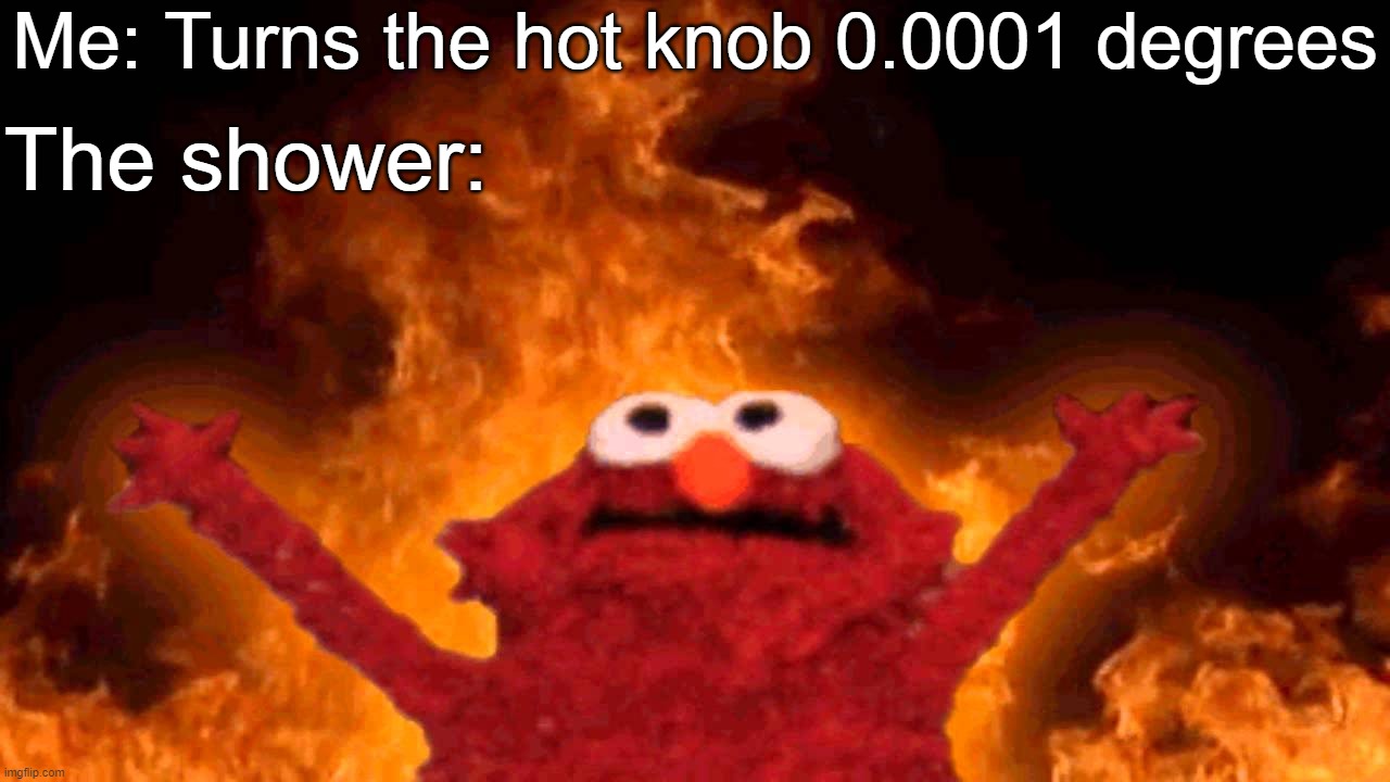 elmo fire | Me: Turns the hot knob 0.0001 degrees The shower: | image tagged in elmo fire | made w/ Imgflip meme maker