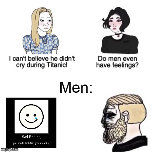 Chad crying | Men: | image tagged in chad crying | made w/ Imgflip meme maker