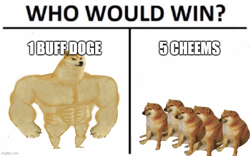 Who Would Win? Meme | 1 BUFF DOGE; 5 CHEEMS | image tagged in memes,who would win | made w/ Imgflip meme maker