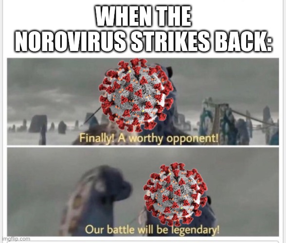 œ | WHEN THE NOROVIRUS STRIKES BACK: | image tagged in finally a worthy opponent,memes,coronavirus,covid-19,norovirus,funny | made w/ Imgflip meme maker