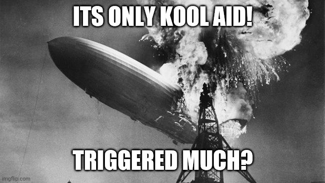 Hindenberg | ITS ONLY KOOL AID! TRIGGERED MUCH? | image tagged in hindenberg | made w/ Imgflip meme maker