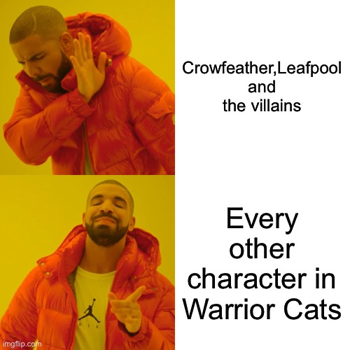Warrior cats I hate Crowfeather |  Crowfeather,Leafpool and the villains; Every other character in Warrior Cats | image tagged in memes | made w/ Imgflip meme maker