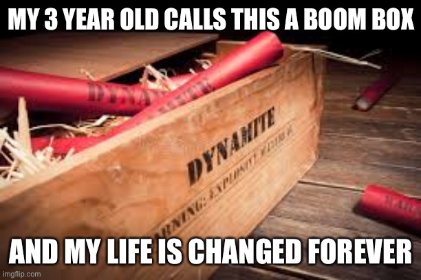 My boom box is dynamite! | MY 3 YEAR OLD CALLS THIS A BOOM BOX; AND MY LIFE IS CHANGED FOREVER | image tagged in funny,kids these days | made w/ Imgflip meme maker