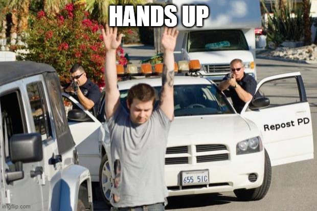 Repost Police | HANDS UP | image tagged in repost police | made w/ Imgflip meme maker
