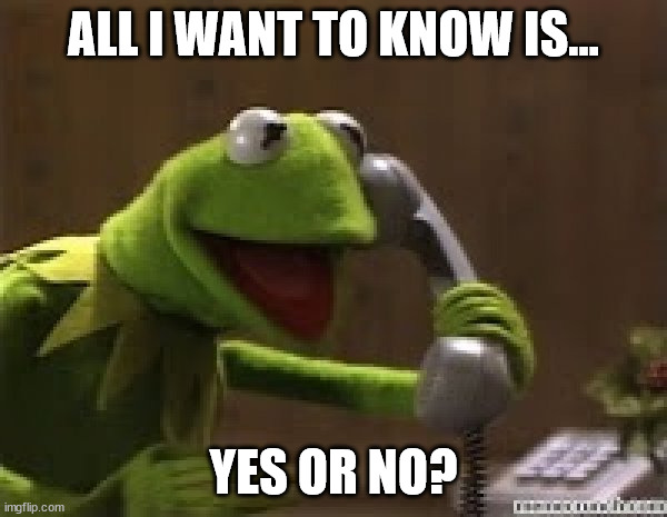 Kermit The Frog At Phone | ALL I WANT TO KNOW IS... YES OR NO? | image tagged in kermit the frog at phone | made w/ Imgflip meme maker