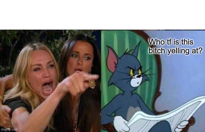 Two women yelling at Tom | Who tf is this bitch yelling at? | image tagged in tom cat,two women yelling at a cat,two women yelling at tom | made w/ Imgflip meme maker