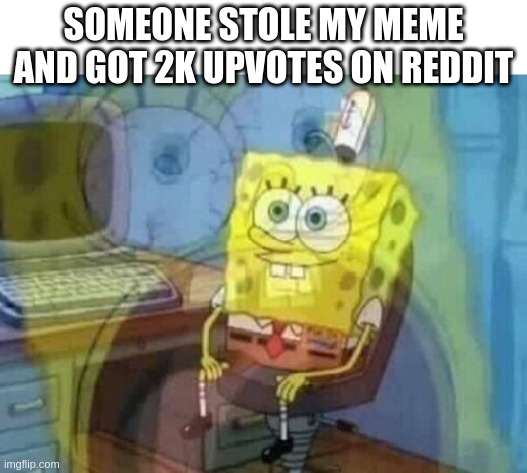 damnit | SOMEONE STOLE MY MEME AND GOT 2K UPVOTES ON REDDIT | image tagged in internal screaming | made w/ Imgflip meme maker