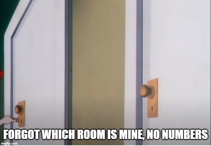 Best anime thing I could do eh? | FORGOT WHICH ROOM IS MINE, NO NUMBERS | image tagged in anime | made w/ Imgflip meme maker