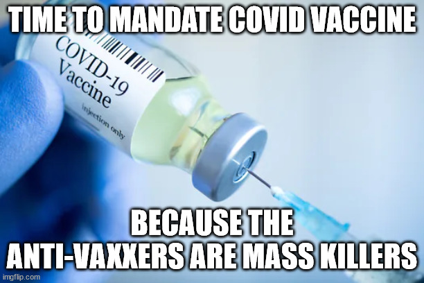 Humans for required COVID vaccine | TIME TO MANDATE COVID VACCINE; BECAUSE THE ANTI-VAXXERS ARE MASS KILLERS | image tagged in covid-19,mandatory,vaccines,humanity | made w/ Imgflip meme maker