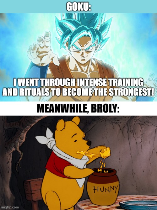 Yum. | image tagged in broly,goku,dragon ball,memes,anime | made w/ Imgflip meme maker