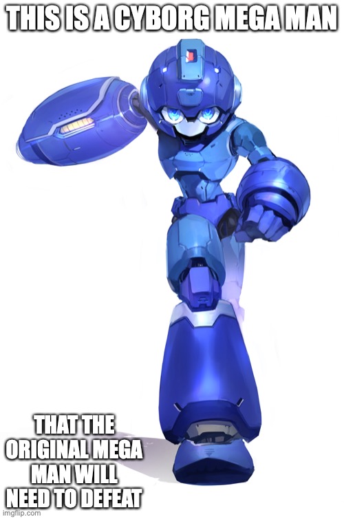 Cyborg Mega Man | THIS IS A CYBORG MEGA MAN; THAT THE ORIGINAL MEGA MAN WILL NEED TO DEFEAT | image tagged in megaman,memes | made w/ Imgflip meme maker