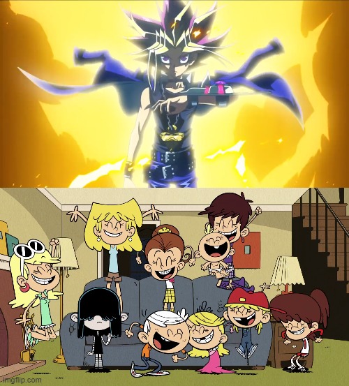 Loud kids cheer for Atem's return | image tagged in yugioh,the loud house | made w/ Imgflip meme maker
