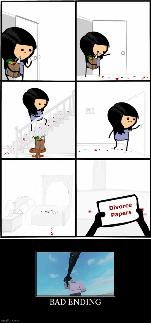 Dark comic: Divorce papers | image tagged in bad ending,dark humor,memes,meme,divorce,papers | made w/ Imgflip meme maker