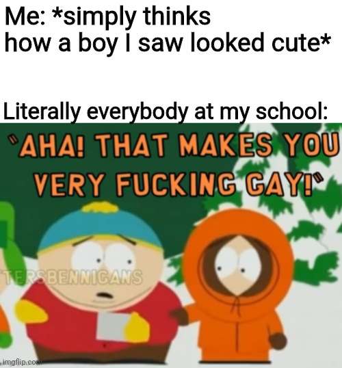 First Boy Problems | Me: *simply thinks how a boy I saw looked cute*; Literally everybody at my school: | image tagged in memes | made w/ Imgflip meme maker