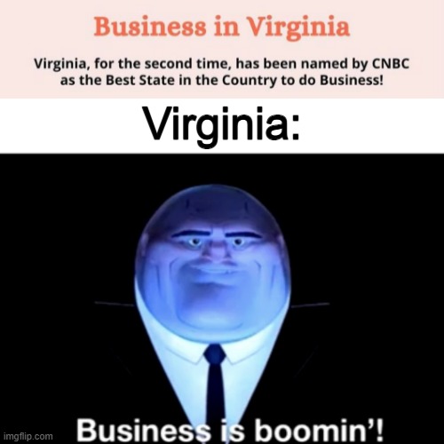No, this is not meant political | Virginia: | image tagged in kingpin business is boomin',virginia,memes,stonks | made w/ Imgflip meme maker