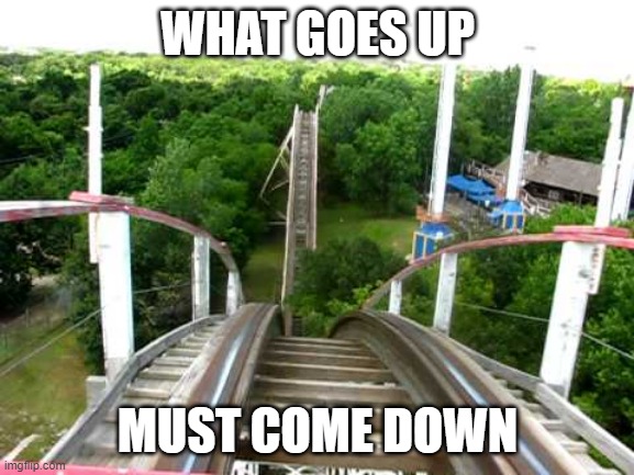 Roller Coaster | WHAT GOES UP; MUST COME DOWN | image tagged in roller coaster | made w/ Imgflip meme maker