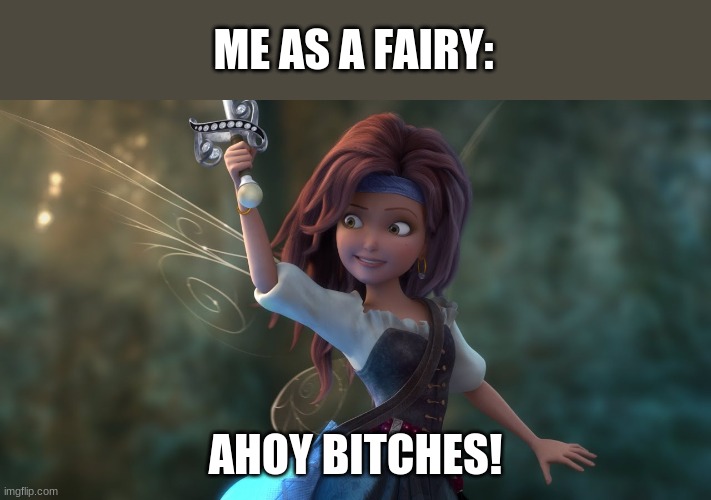  ME AS A FAIRY:; AHOY BITCHES! | image tagged in pirate fairy,tinkerbell | made w/ Imgflip meme maker