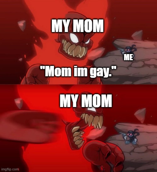 Tiky 2.0 |  MY MOM; MY MOM; ME; "Mom im gay." | image tagged in tiky 2 0,madness combat | made w/ Imgflip meme maker