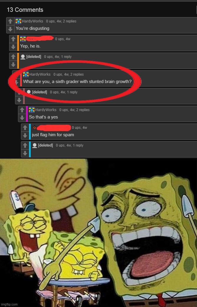 for context, some person was spamming "BUT D*CK!!!!!!!!!!1111" | image tagged in spongebob laughing hysterically | made w/ Imgflip meme maker